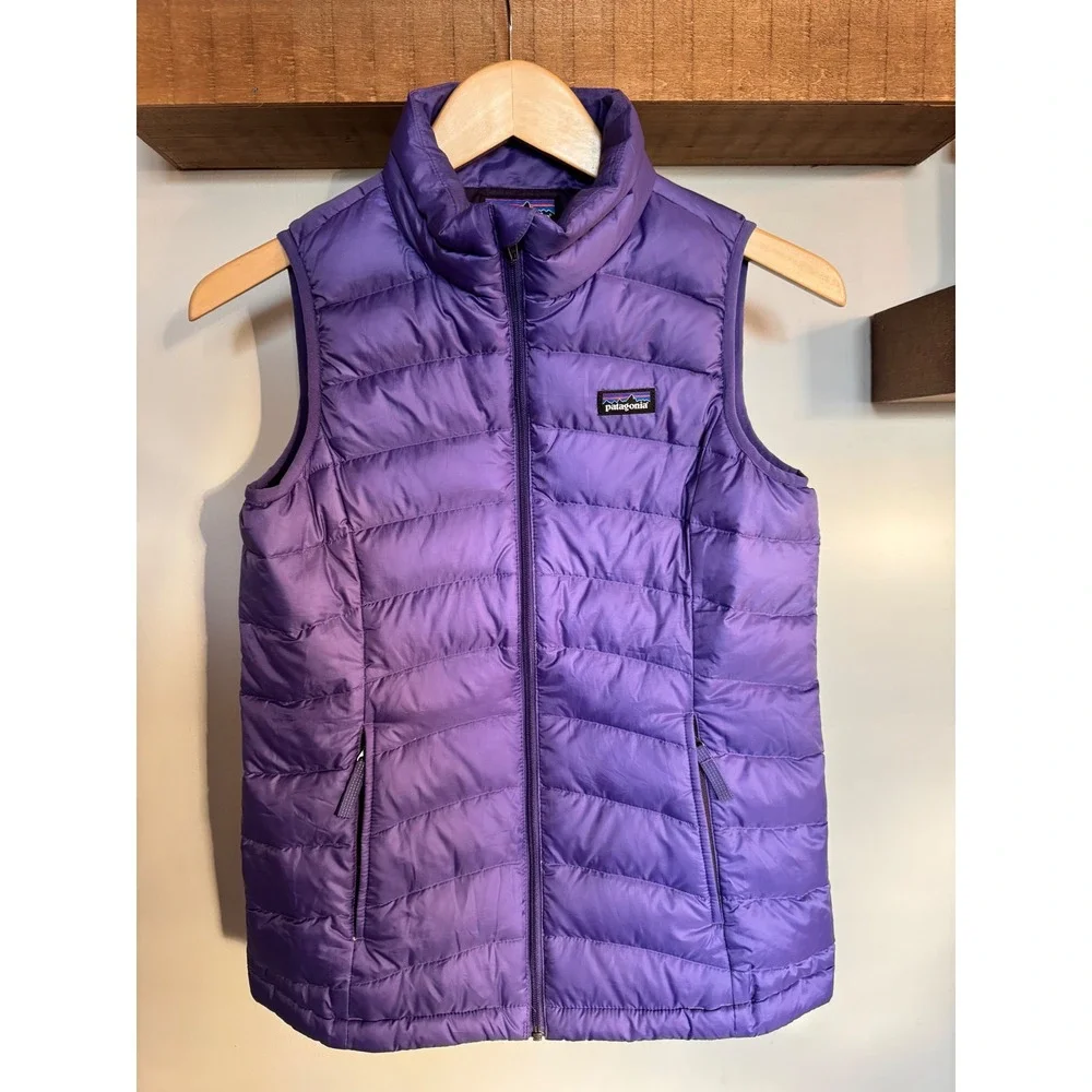 Patagonia Down Sweater Vest Girls Large Purple Quilted Puffer Full Zip 68226FA14